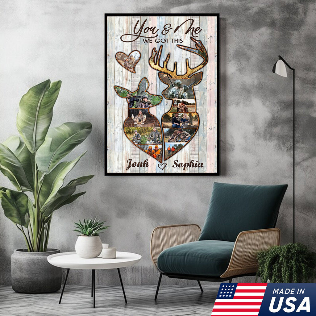 Personalized Deer Couple Hunting Photo Collage Wall Art Canvas - Custom Hunter Gift for Couples