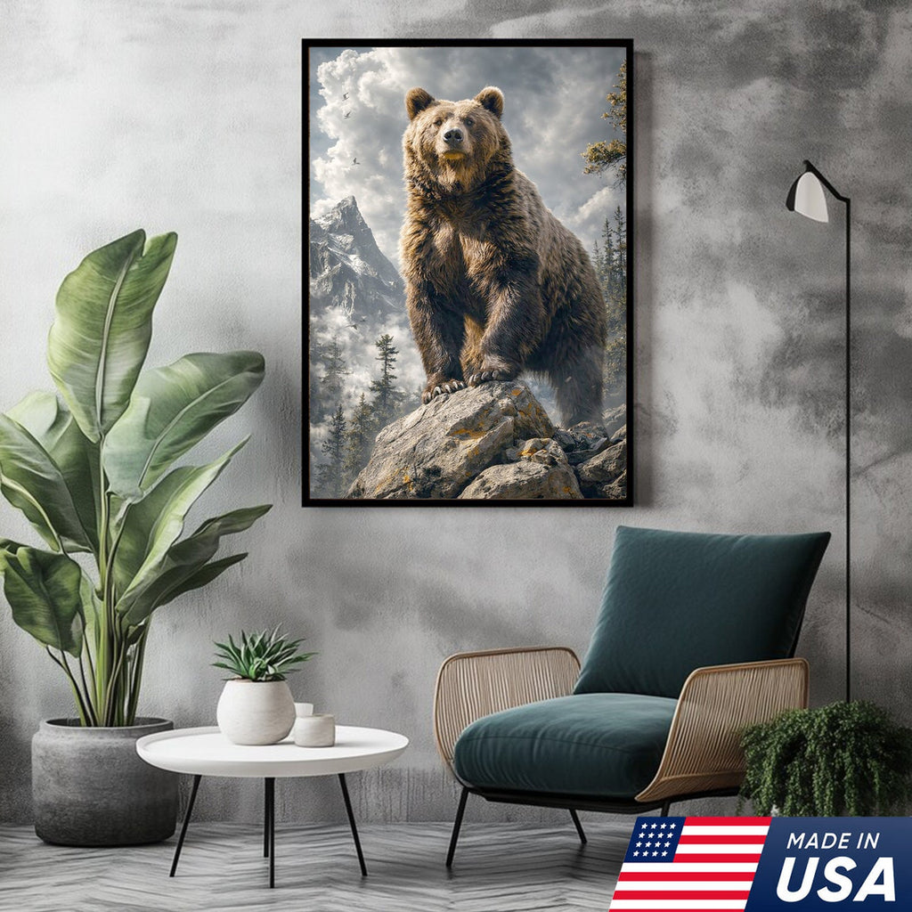 Majestic Bear Canvas Wall Art – Mountain Wilderness Animal Decor for Rustic Home