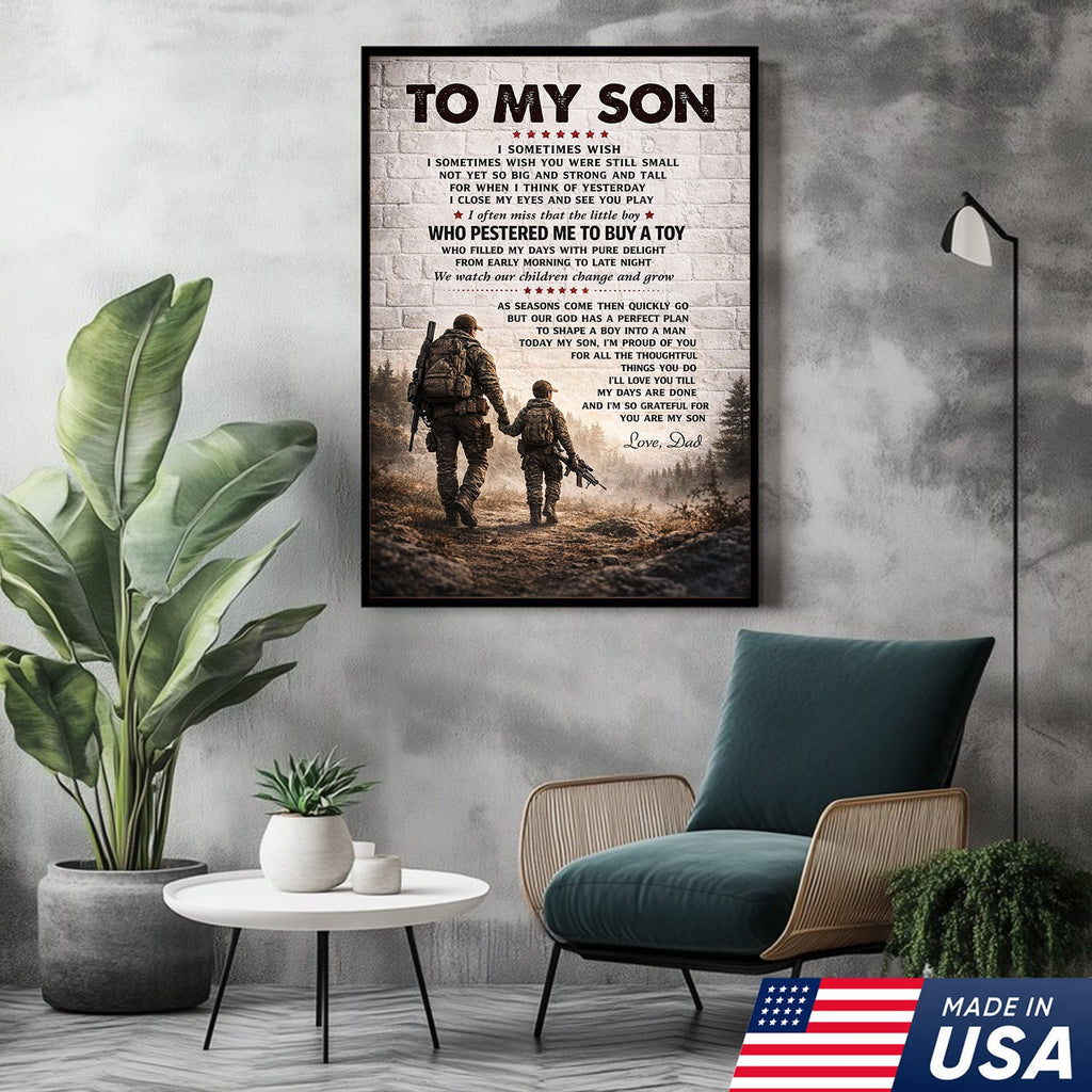 Personalized To My Son Canvas Print Dad to Son Gift Hunting Military Wall Art Decor