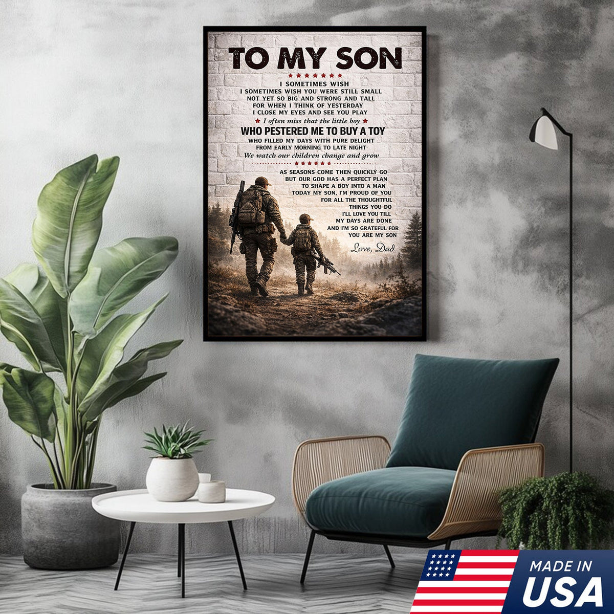Personalized To My Son Canvas Print Dad to Son Gift Hunting Military Wall Art Decor