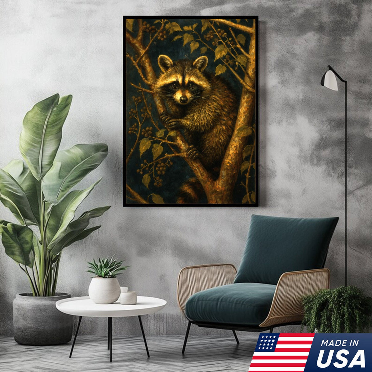 Raccoon Canvas Wall Art – Forest Night Wildlife, Rustic Lodge Decor, Gift for Animal Lovers