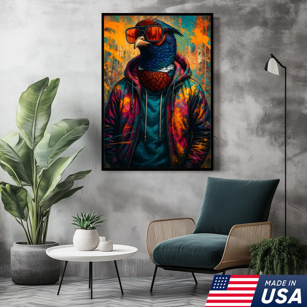 Cool Pheasant Wall Art – Hipster Bird in Hoodie Canvas Print, Urban Street Style Home Decor Gift