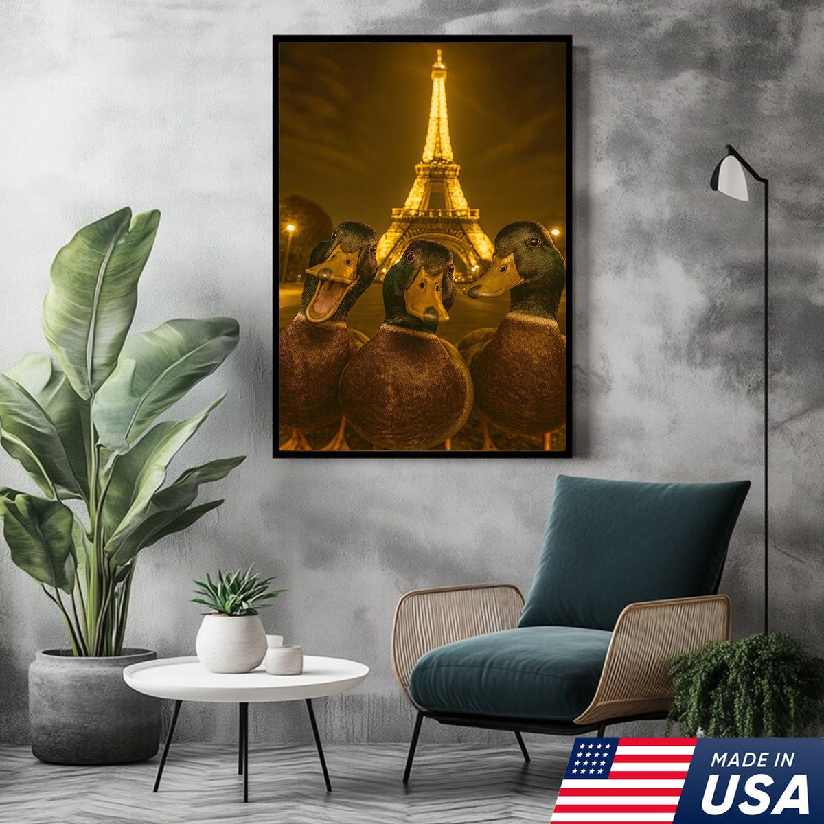 Paris Duck Selfie Canvas – Funny Three Ducks at Eiffel Tower, Hilarious Travel-Themed Wall Art