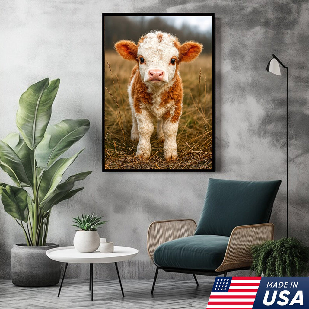 Cute Highland Cow Calf Canvas Art – Adorable Baby Cow Portrait