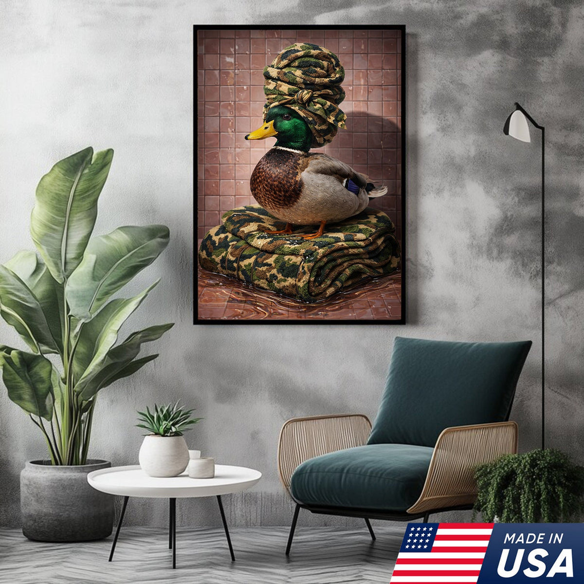 Funny Hunting Duck Bathroom Canvas – Camo Spa Duck Wall Art