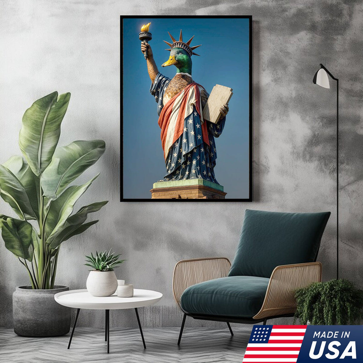 Duck of Liberty Canvas Wall Art, Funny Patriotic Duck Statue Artwork