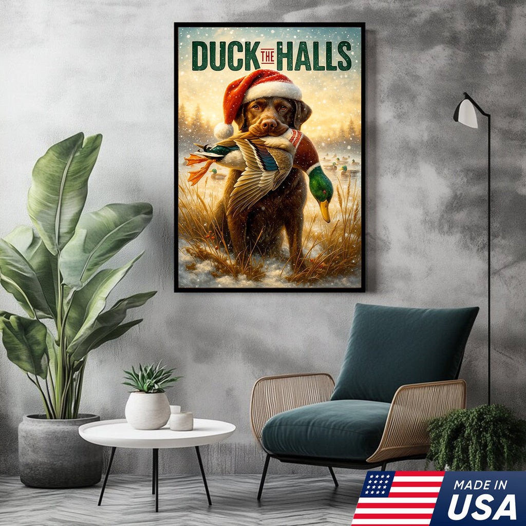 Duck The Halls Christmas Hunting Dog Canvas Art, Funny Holiday Wall Decor for Hunters