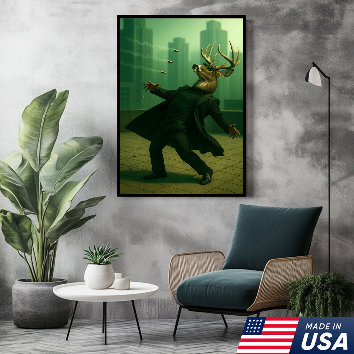 Cool Deer Wall Art Canvas, Buck Dodging Bullets in Long Coat product image 13