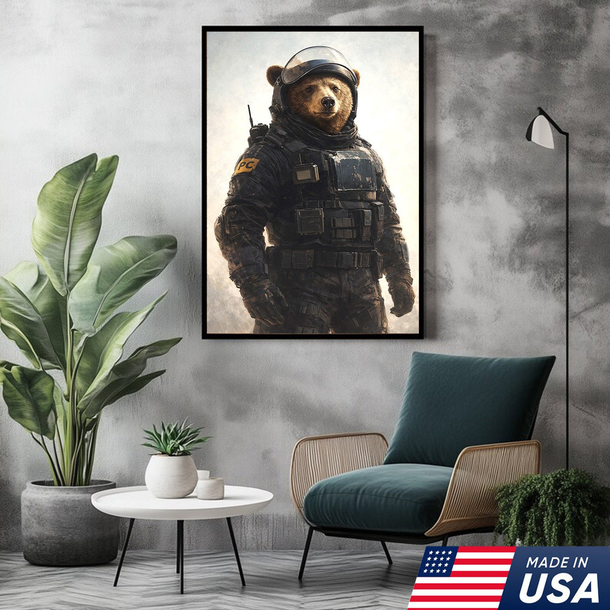 Tactical Bear Soldier Canvas Wall Art – Realistic Military Animal Print