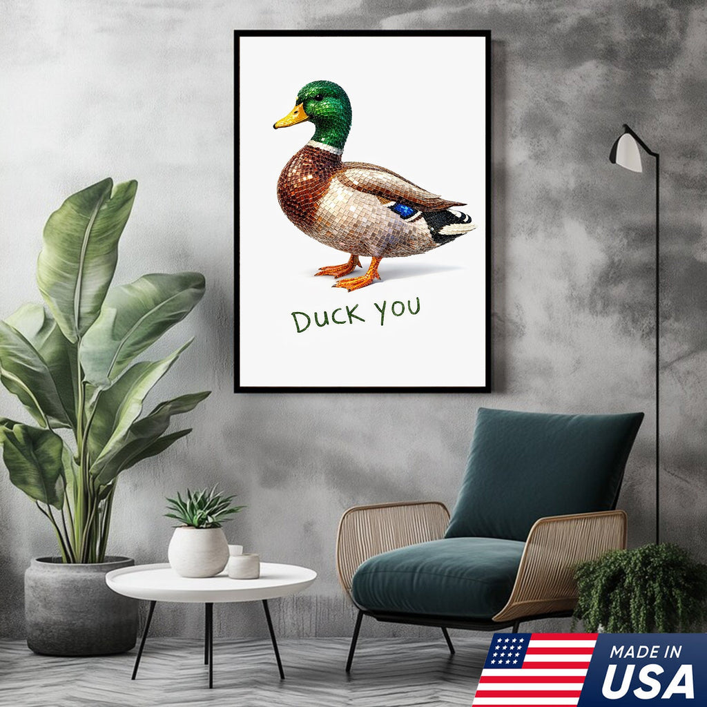 Funny Duck Canvas Wall Art – “Duck You” Sarcastic Animal Decor for Home or Office