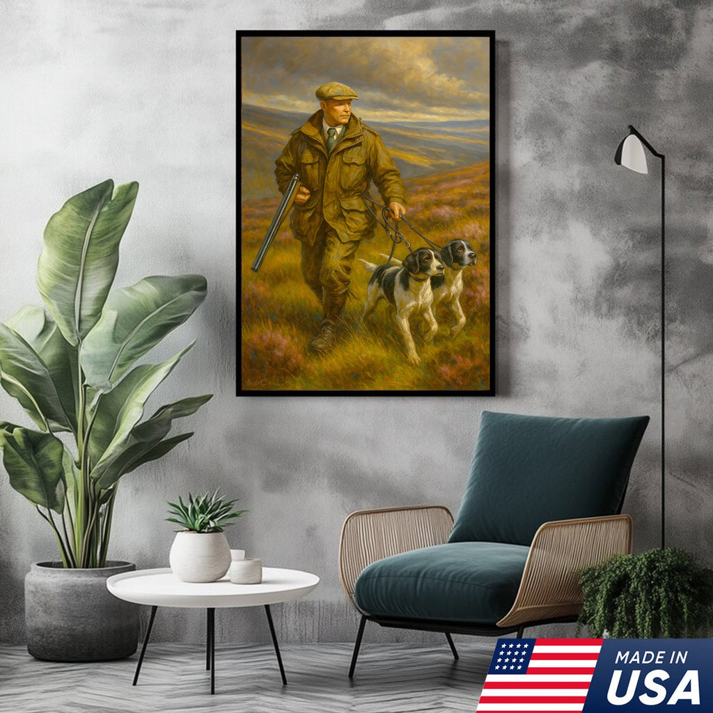Upland Hunter With Hunting Dogs Canvas – Classic Field Sport Wall Art, Rustic Lodge Decor Gift