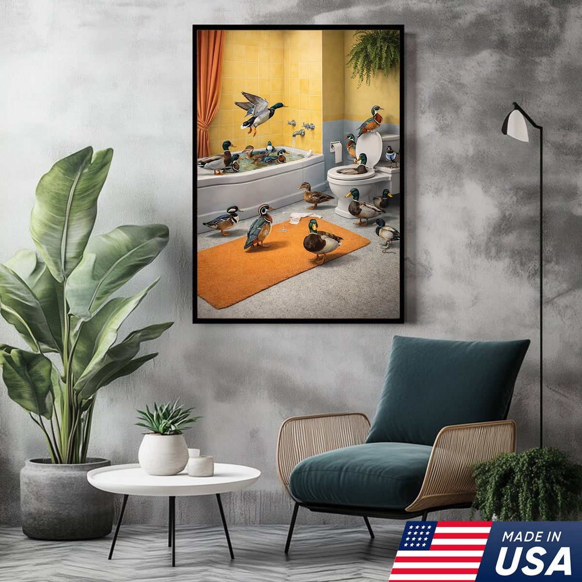 Funny Duck Bathroom Canvas, Farm Animal Wall Art, Quirky Decor