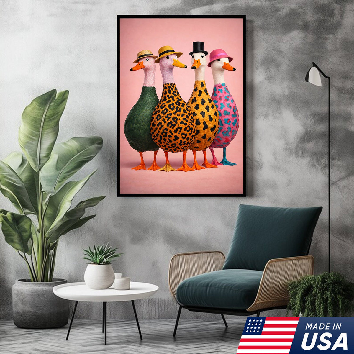 Funny Duck Canvas Wall Art – Colorful Ducks With Hats Painting