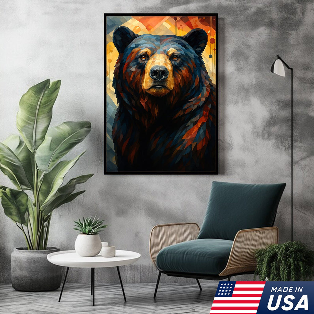 Geometric Bear Portrait Canvas – Modern Rustic Wall Art for Cabin & Man Cave Decor