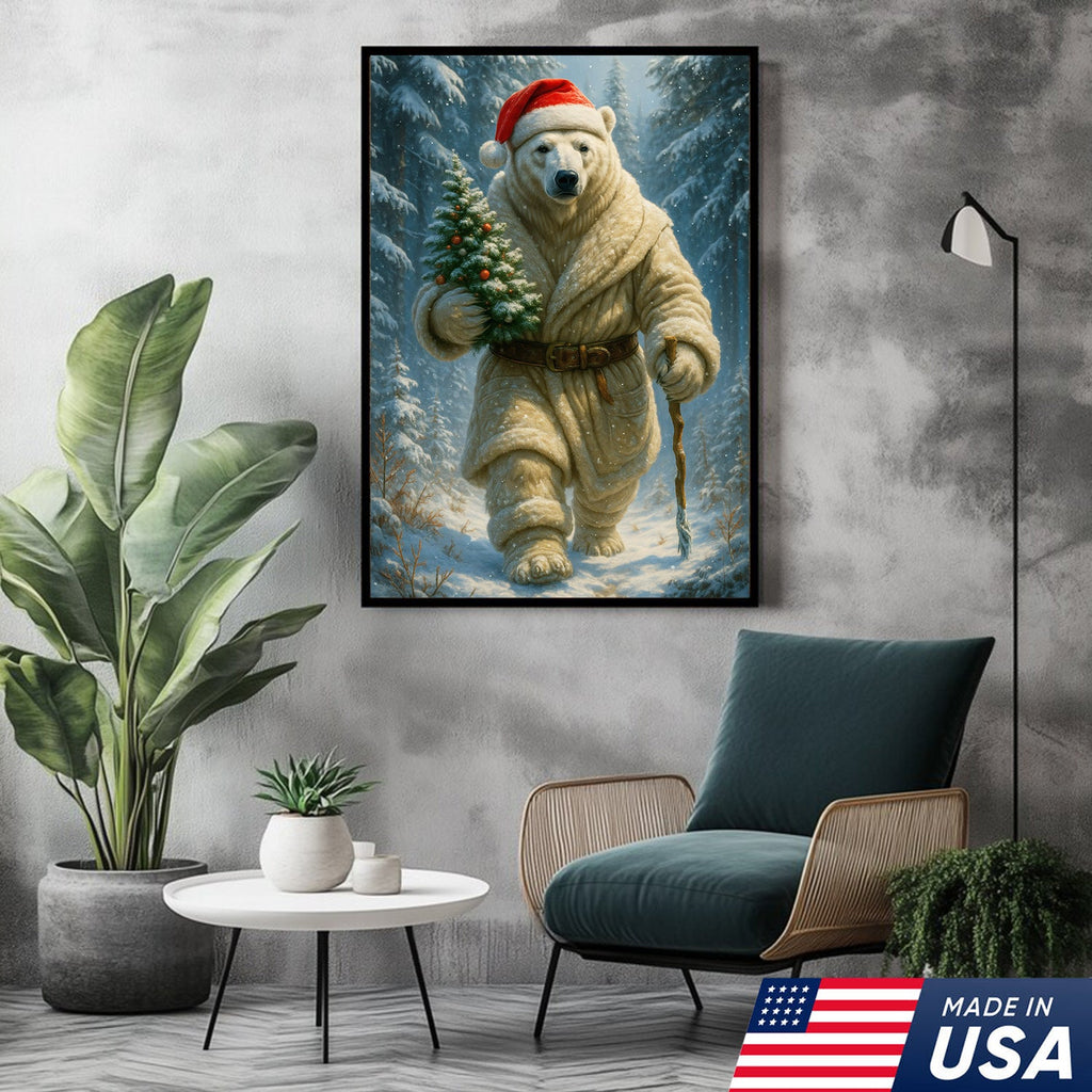 Polar Bear Santa Christmas Canvas – Funny Holiday Wall Art Gift for Hunters & Animal Lovers