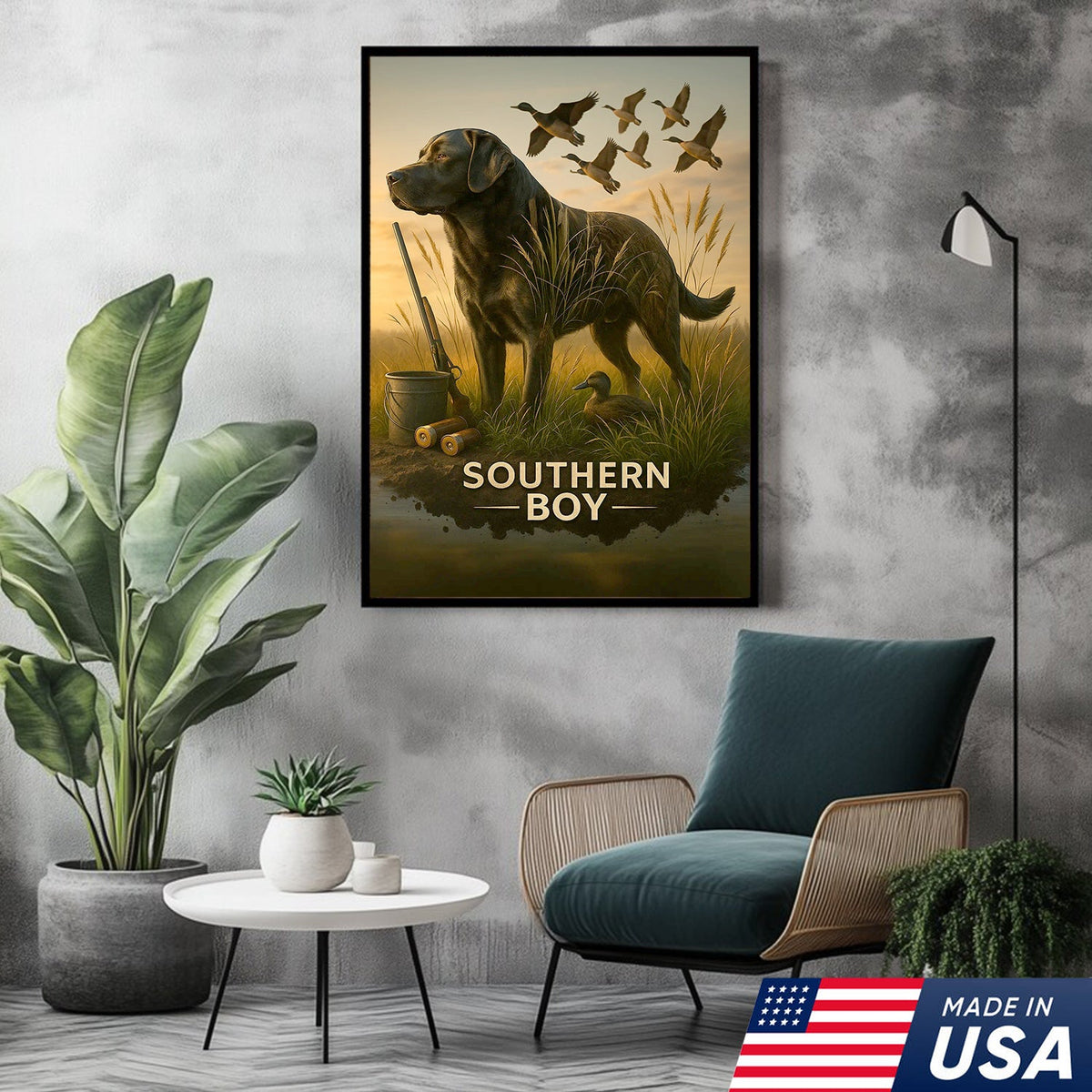 Black Lab Duck Hunting Canvas Wall Art, Labrador Retriever Waterfowl Print