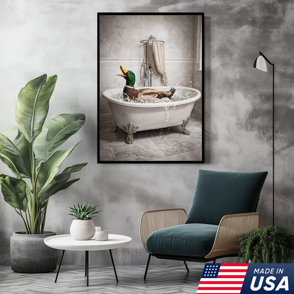 Duck Bathroom Canvas Print – Funny Duck In Bathtub Wall Art