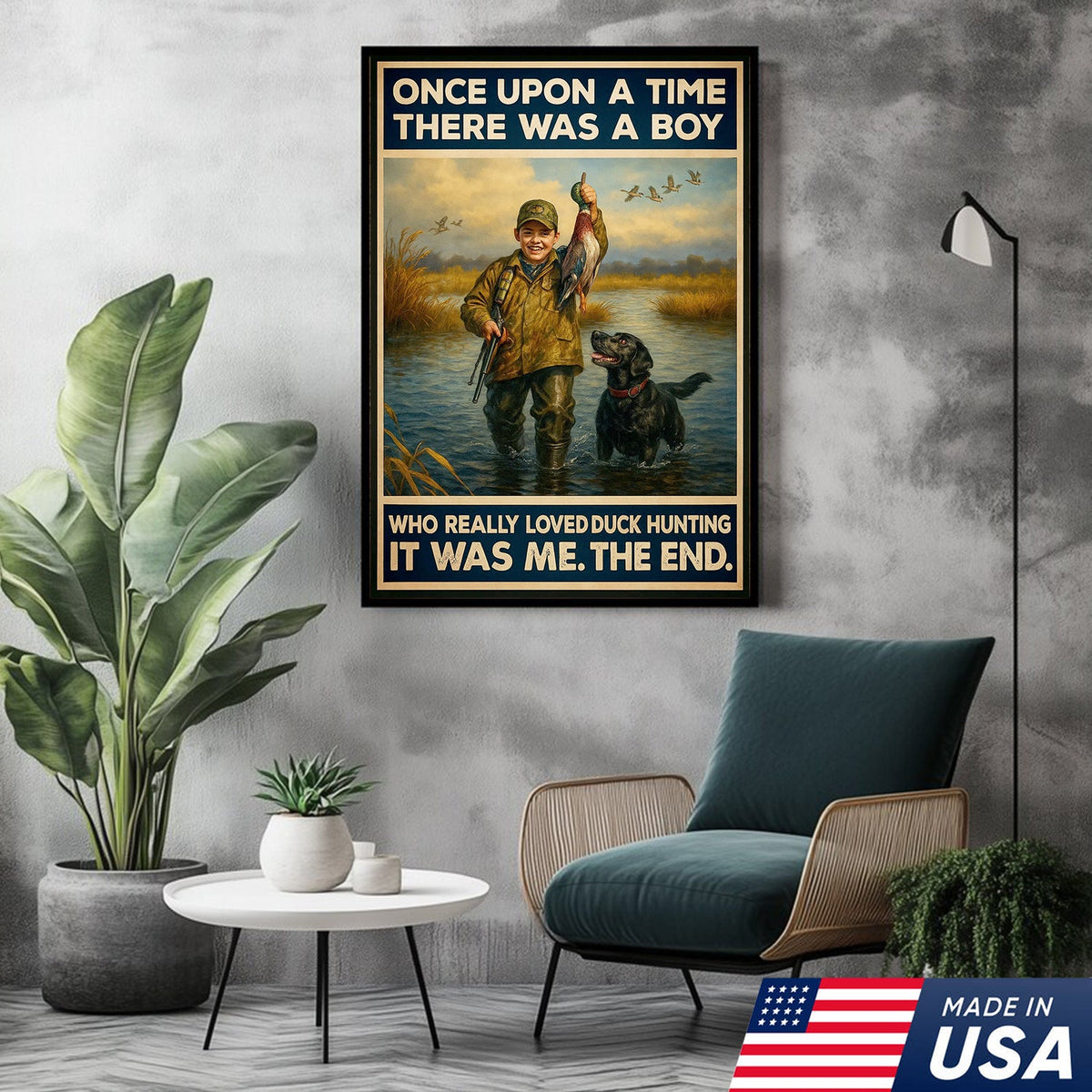 Vintage Duck Hunting Canvas Wall Art – Boy and Dog Rustic Print – Cabin Lodge Outdoor Decor