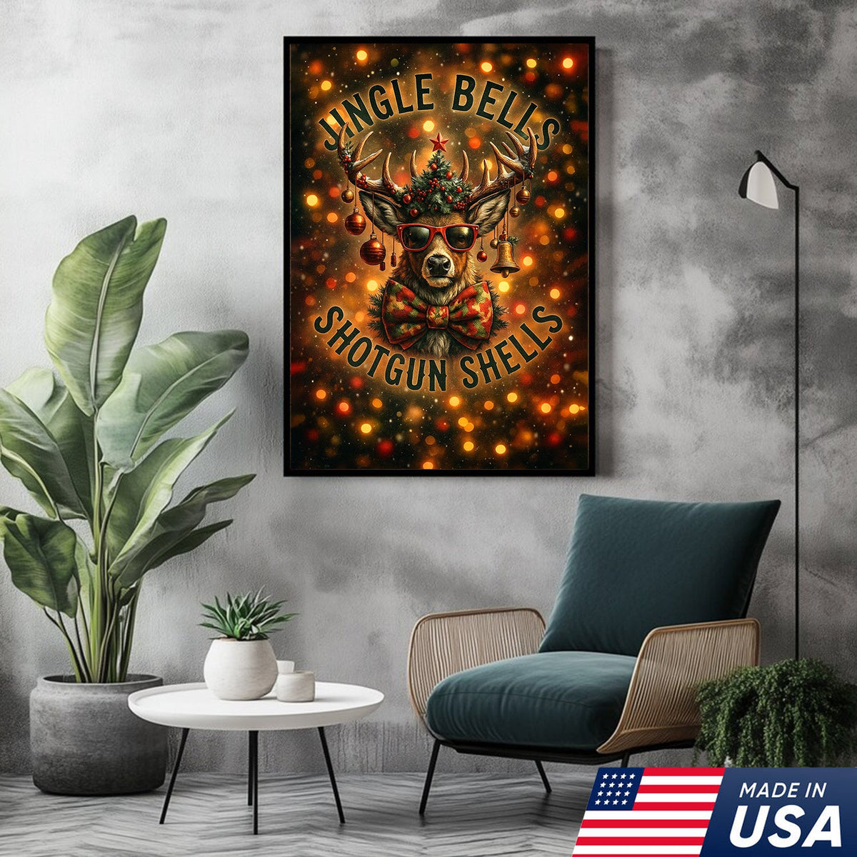 Christmas Deer Canvas Wall Art, Funny Holiday Reindeer Decor, Rustic Lodge Christmas Decoration