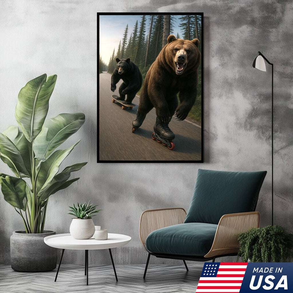 Skating Bears Canvas Art – Funny Bears on Skateboards & Rollerblades