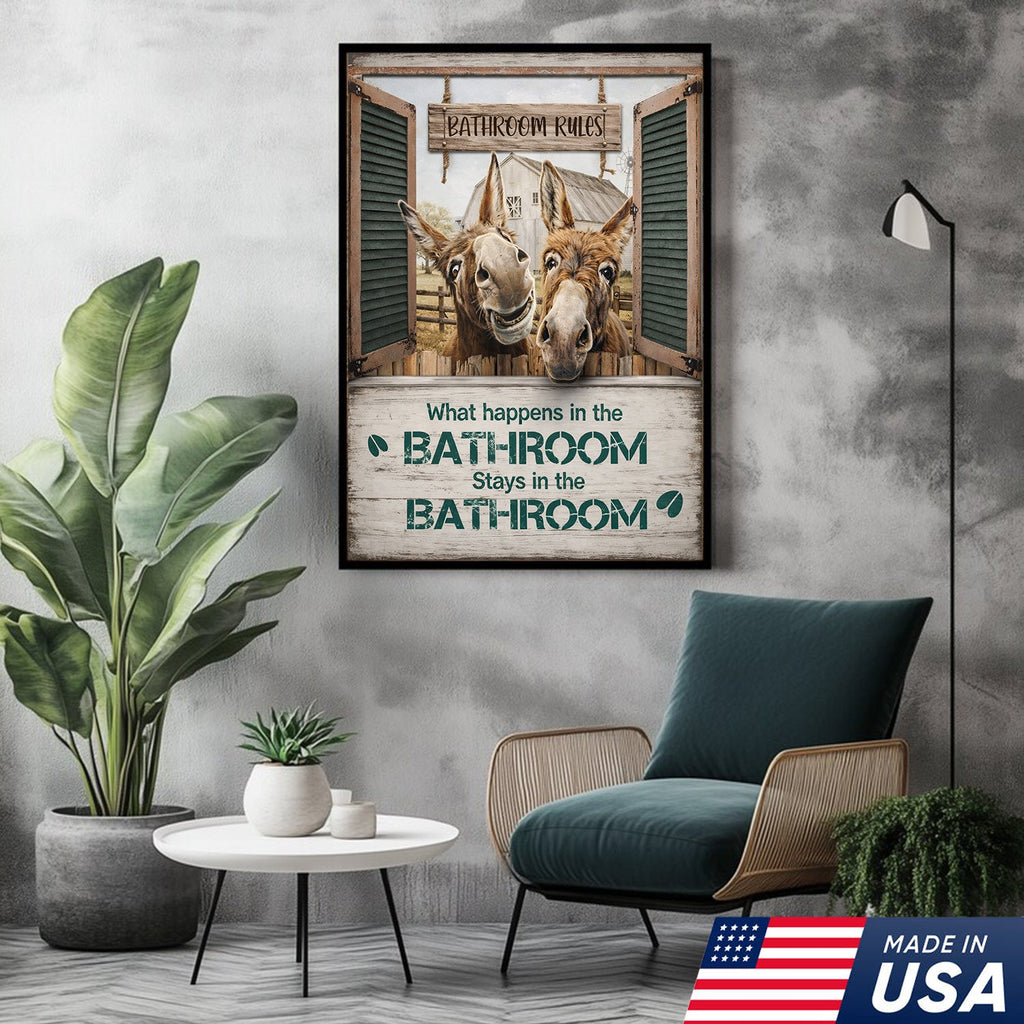 Funny Donkey Bathroom Sign, Rustic Farmhouse Bathroom Wall Decor