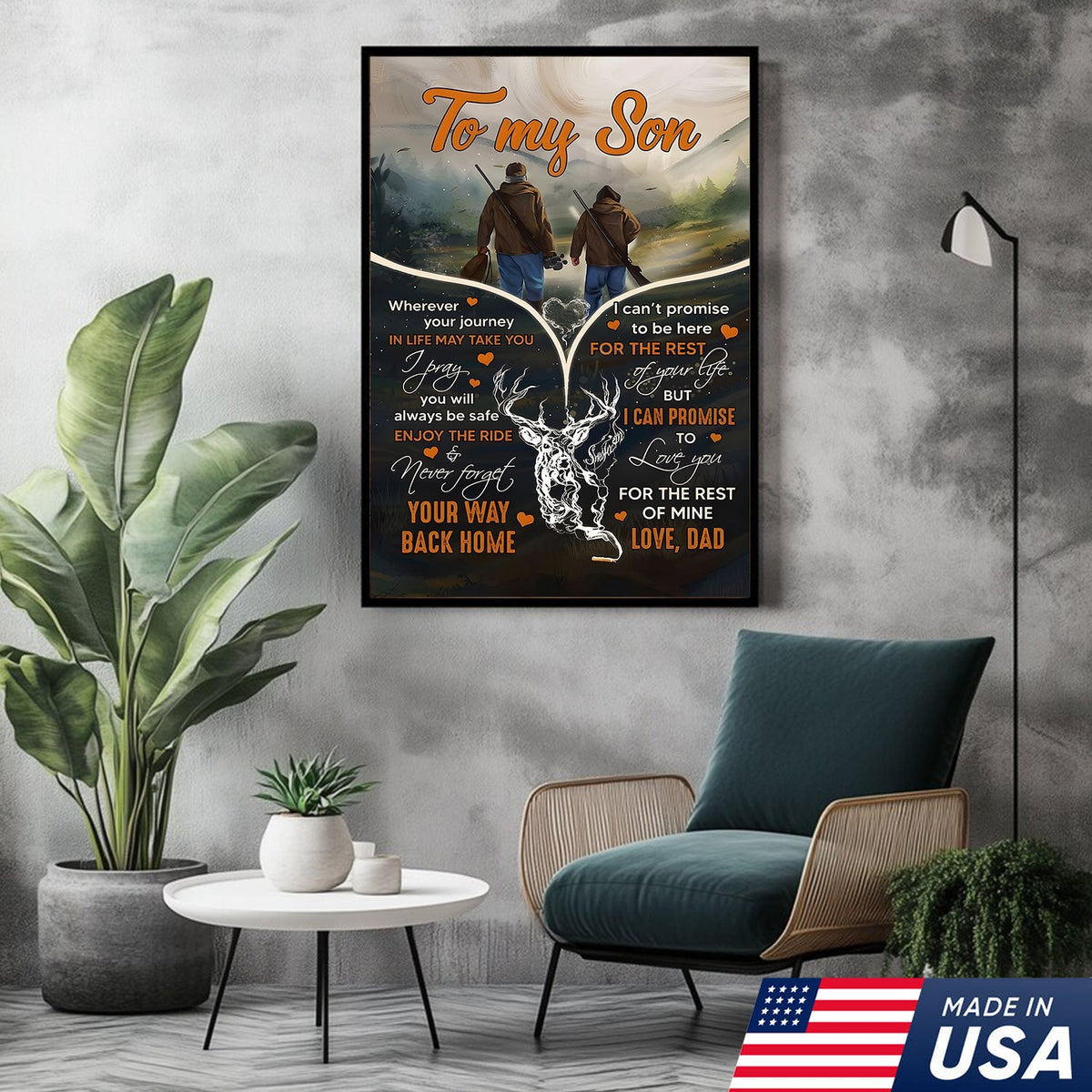 Personalized To My Son Hunting Canvas Wall Art – Gift from Dad to Son, Hunting Deer Canvas