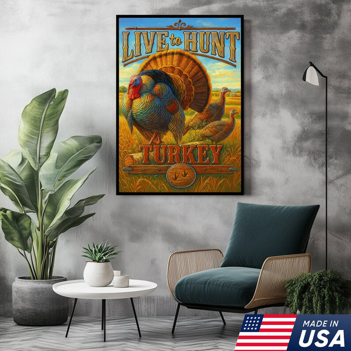 Turkey Hunting Canvas Wall Art – Rustic Wildlife Lodge Decor Gift for Hunters & Nature Lovers