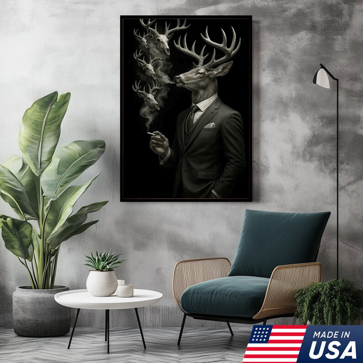 Gentleman Deer Canvas Wall Art, Elegant Buck in Suit Artwork, Rustic Cabin Decor for Hunters