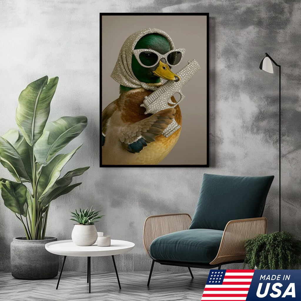 Glam Duck Canvas Art – Fancy Diamond-Style Shades & Sparkling Prop