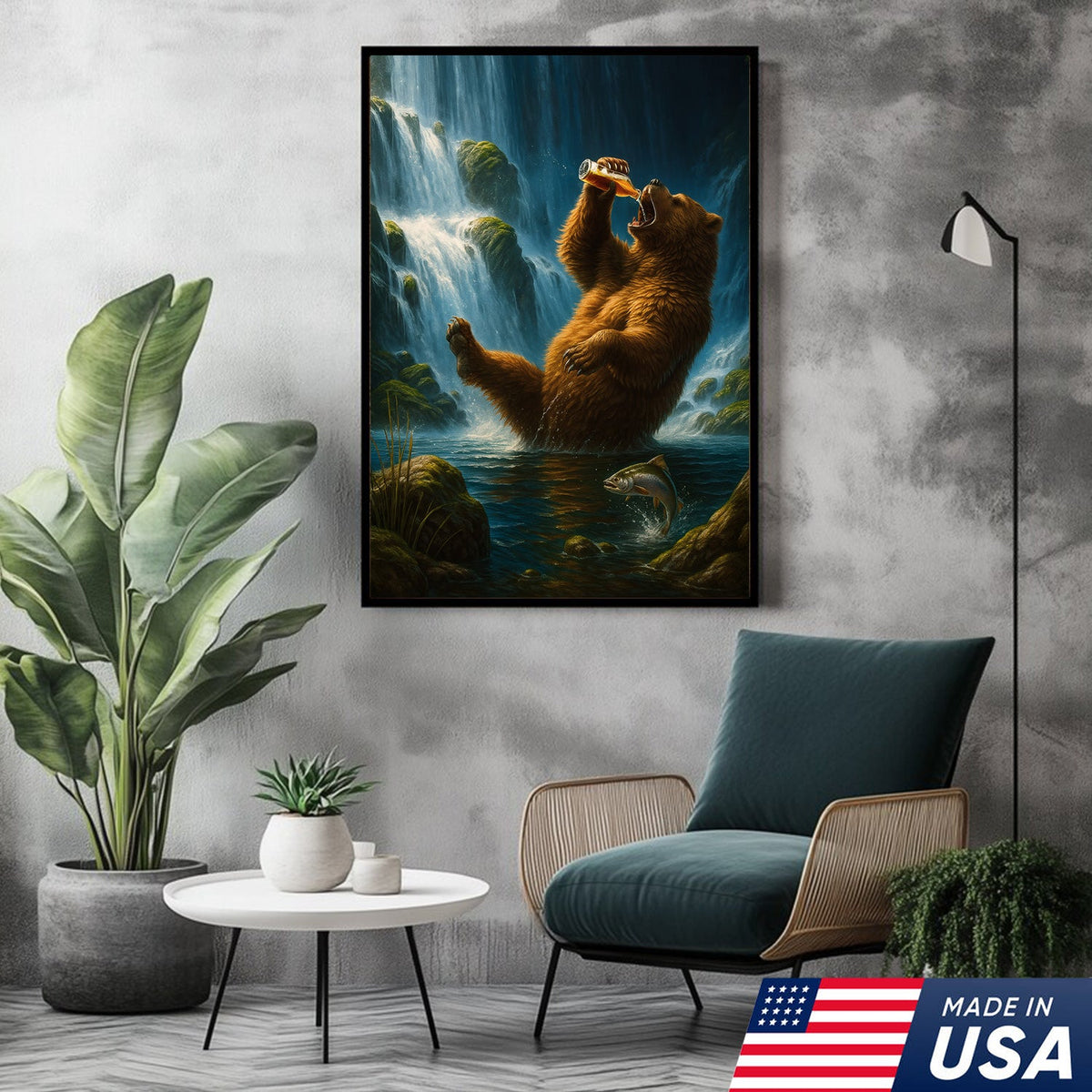 Funny Beer Bear Canvas Wall Art – Perfect Gift for Beer Lovers, Hunters & Outdoor Adventurers