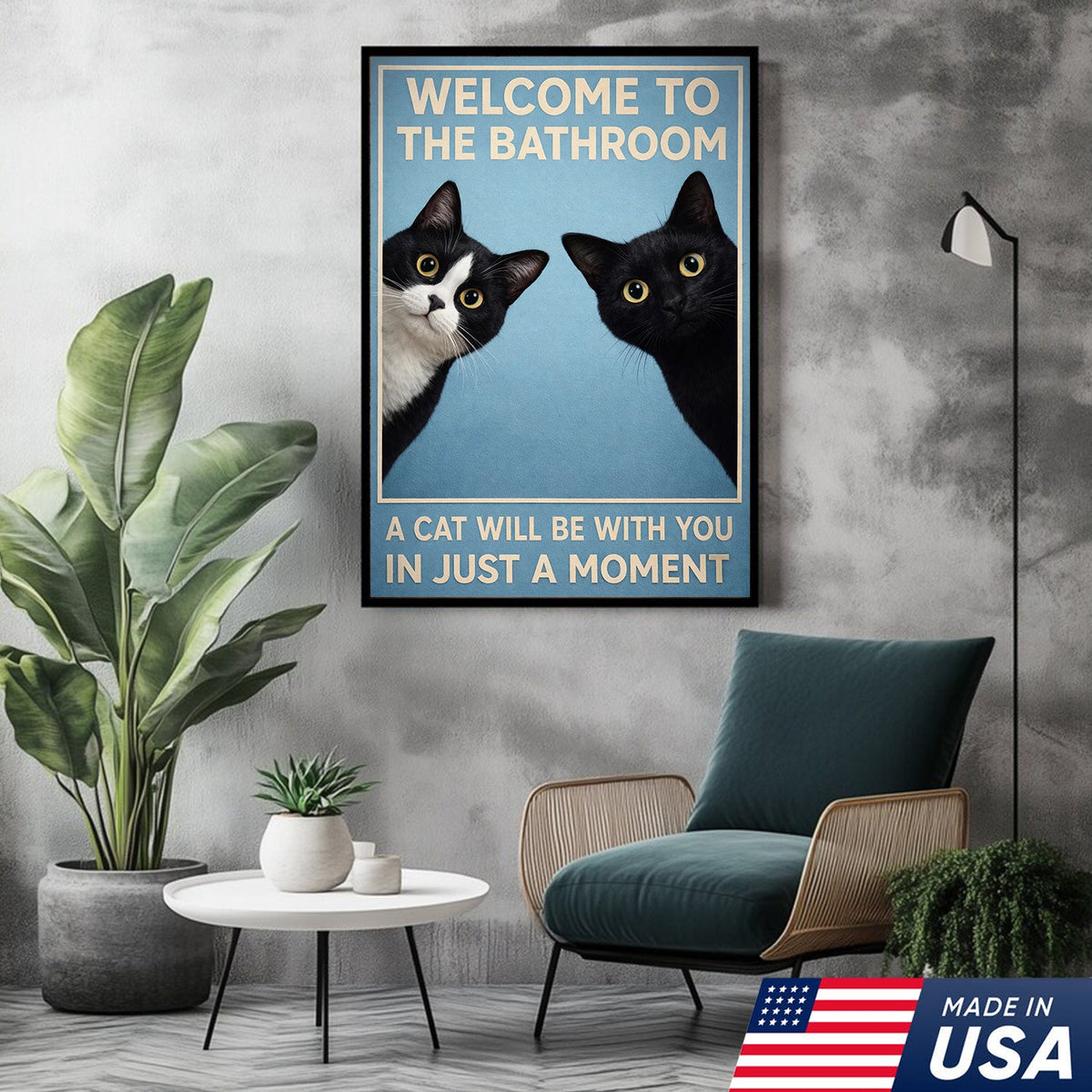 Funny Cat Bathroom Wall Art, Welcome to the Bathroom Cat Canvas