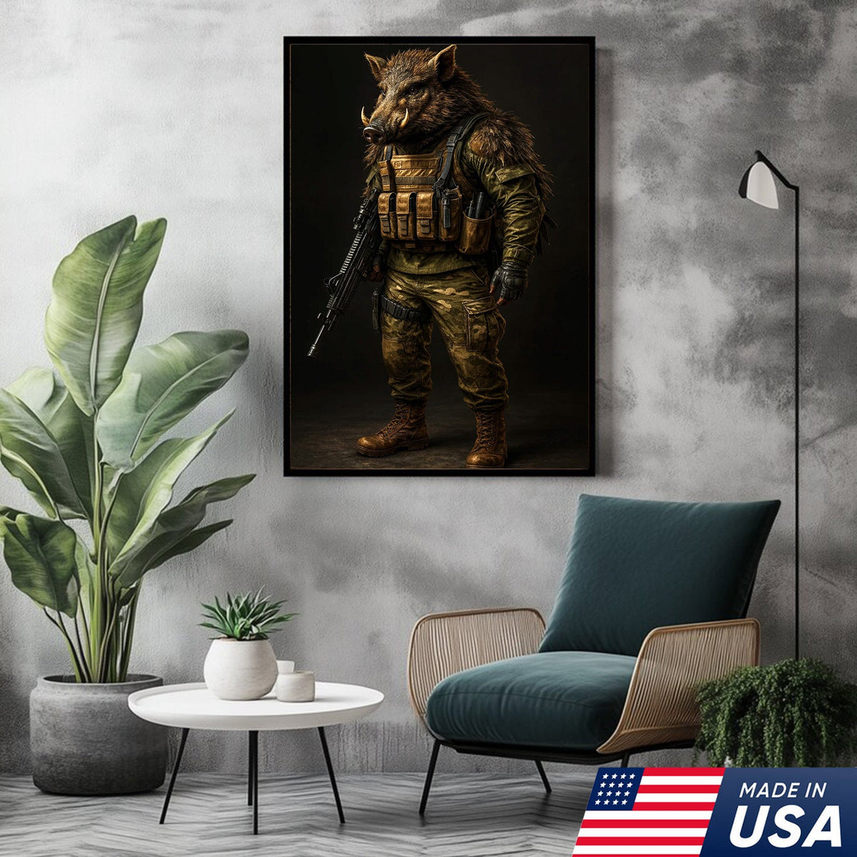 Tactical Boar Canvas Art – Armored Wild Hog Warrior in Combat Gear
