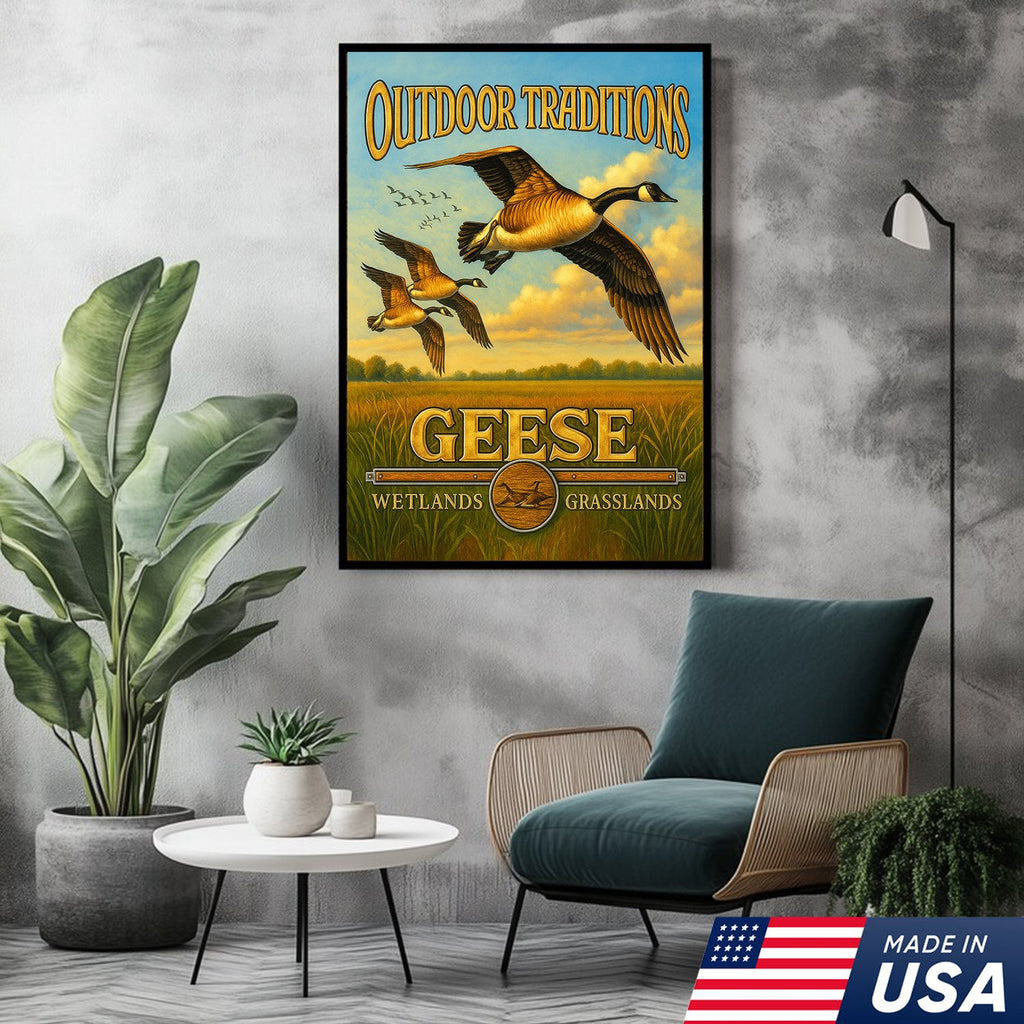 Geese Hunting Canvas Wall Art – Rustic Wildlife Wetlands Decor Gift for Hunters & Bird Lovers