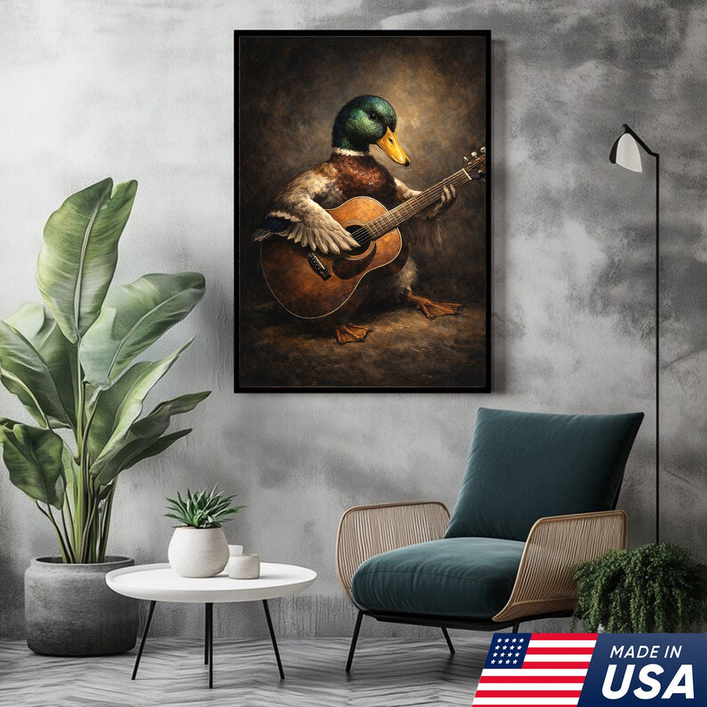 Funny Duck Playing Guitar Canvas Wall Art Music Animal Decor