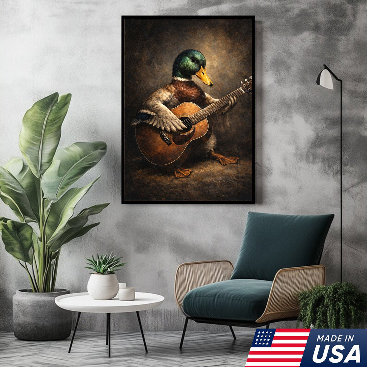 Funny Duck Playing Guitar Canvas Wall Art Music Animal Decor