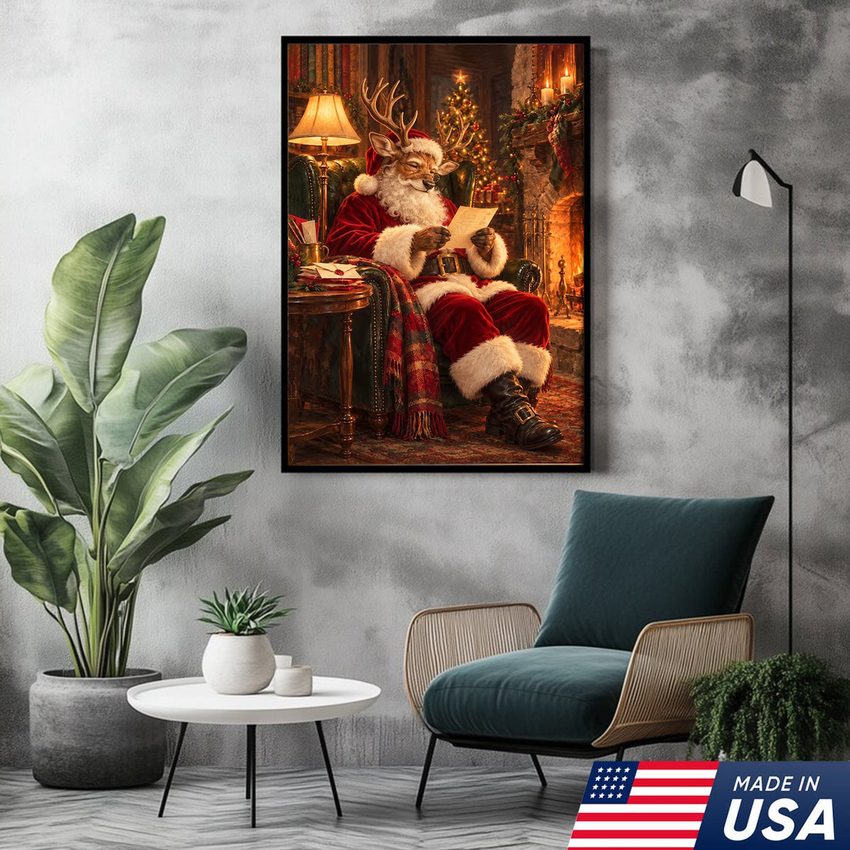 Santa's Cozy Reindeer Canvas