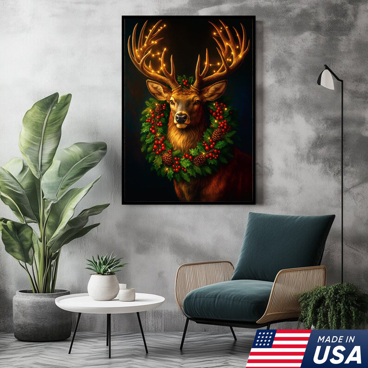 Christmas Deer Canvas Wall Art - Rustic Holiday Decor for Hunters, Cabin & Lodge Christmas Gift