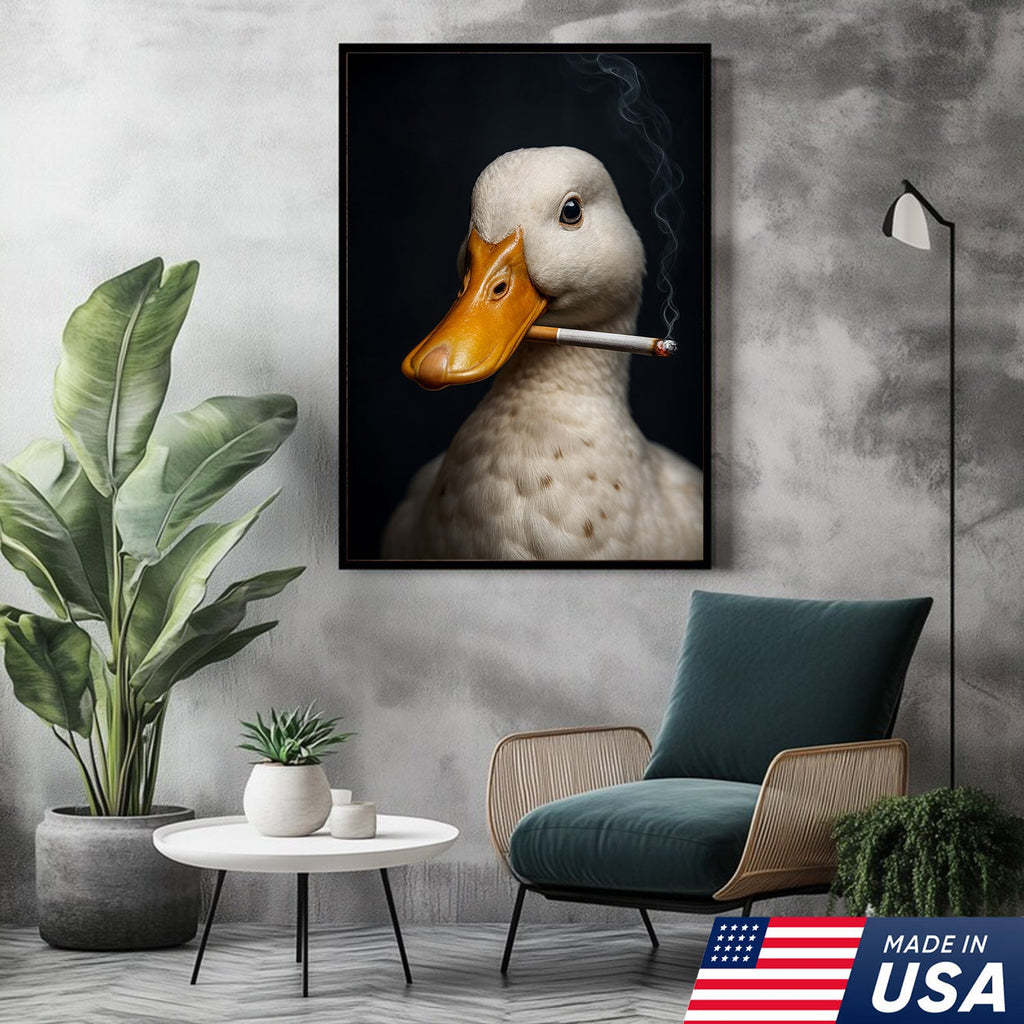 Smoking Duck Wall Art Canvas – Funny Farmhouse Decor for Men, Bar, Garage & Man Cave