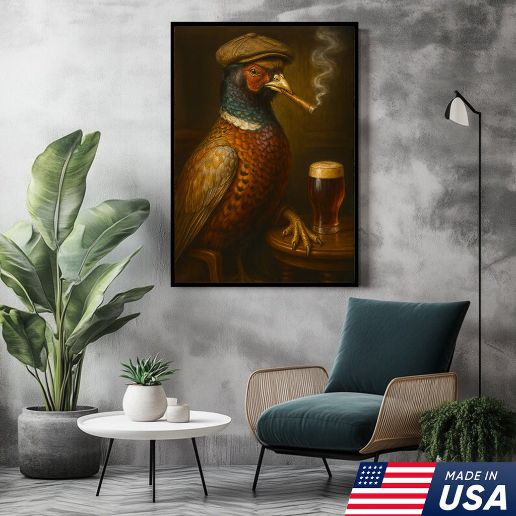 Pheasant Beer & Smoking Canvas – Funny Rustic Wall Art for Hunters, Bar & Man Cave Decor