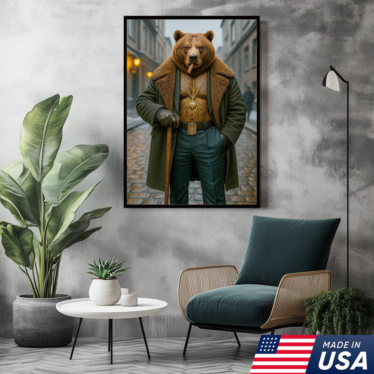 Urban Boss Bear in Fur Coat Canvas Wall Art, Dapper Animal product image 13