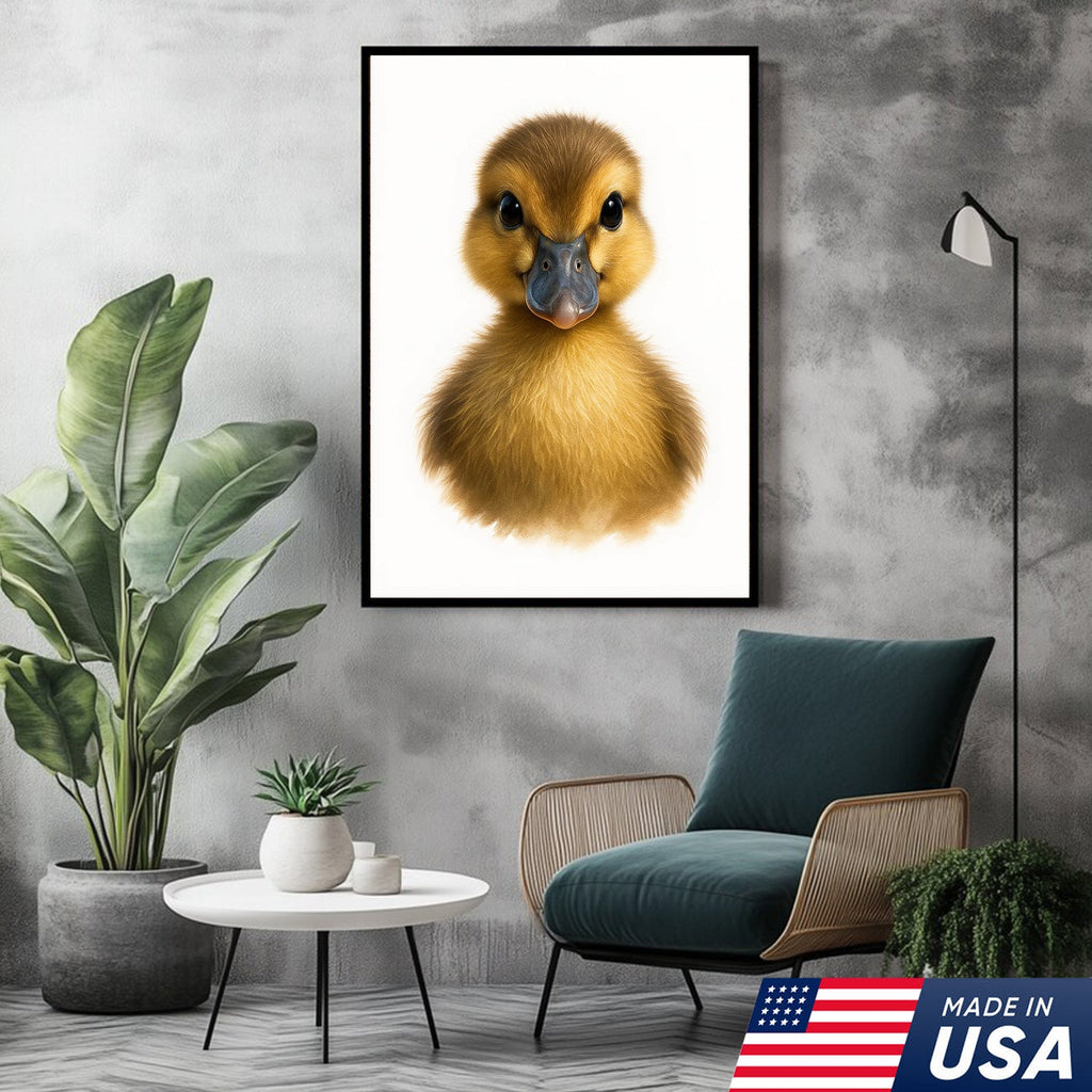 Minimalist Duckling Canvas Wall Art, Cute Baby Duck Portrait, Modern Animal Nursery Print