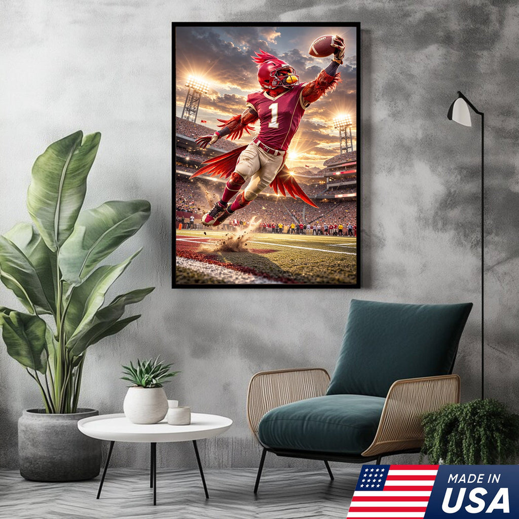 Red Cardinal Football Canvas Wall Art – Dynamic Touchdown Stadium Print