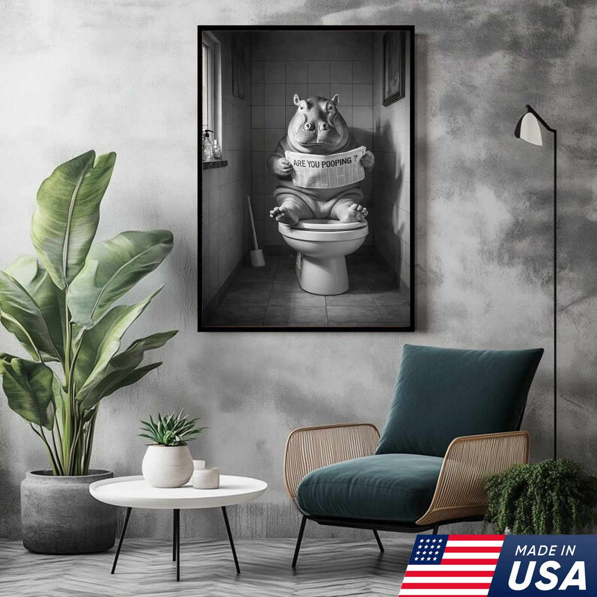 Funny Hippo Bathroom Wall Art, Are You Pooping Hippo Toilet Canvas