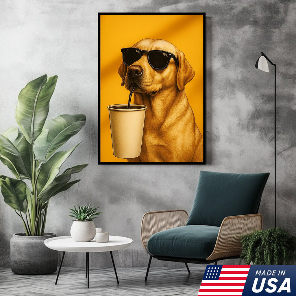 Cool Dog Canvas Wall Art – Funny Labrador with Sunglasses – Playful Rustic Home or Lodge Decor