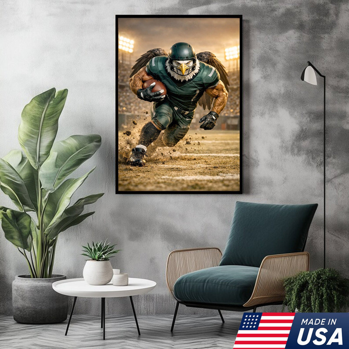 Eagle Football Player Canvas Wall Art – Powerful Stadium Action Print