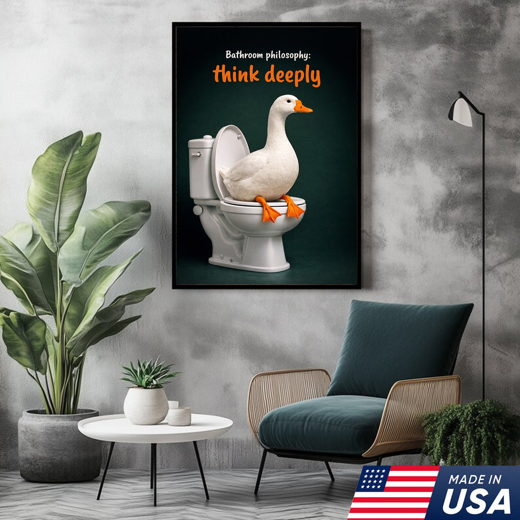 Think Deeply Duck Canvas Print – Funny Bathroom Philosophy Wall Art