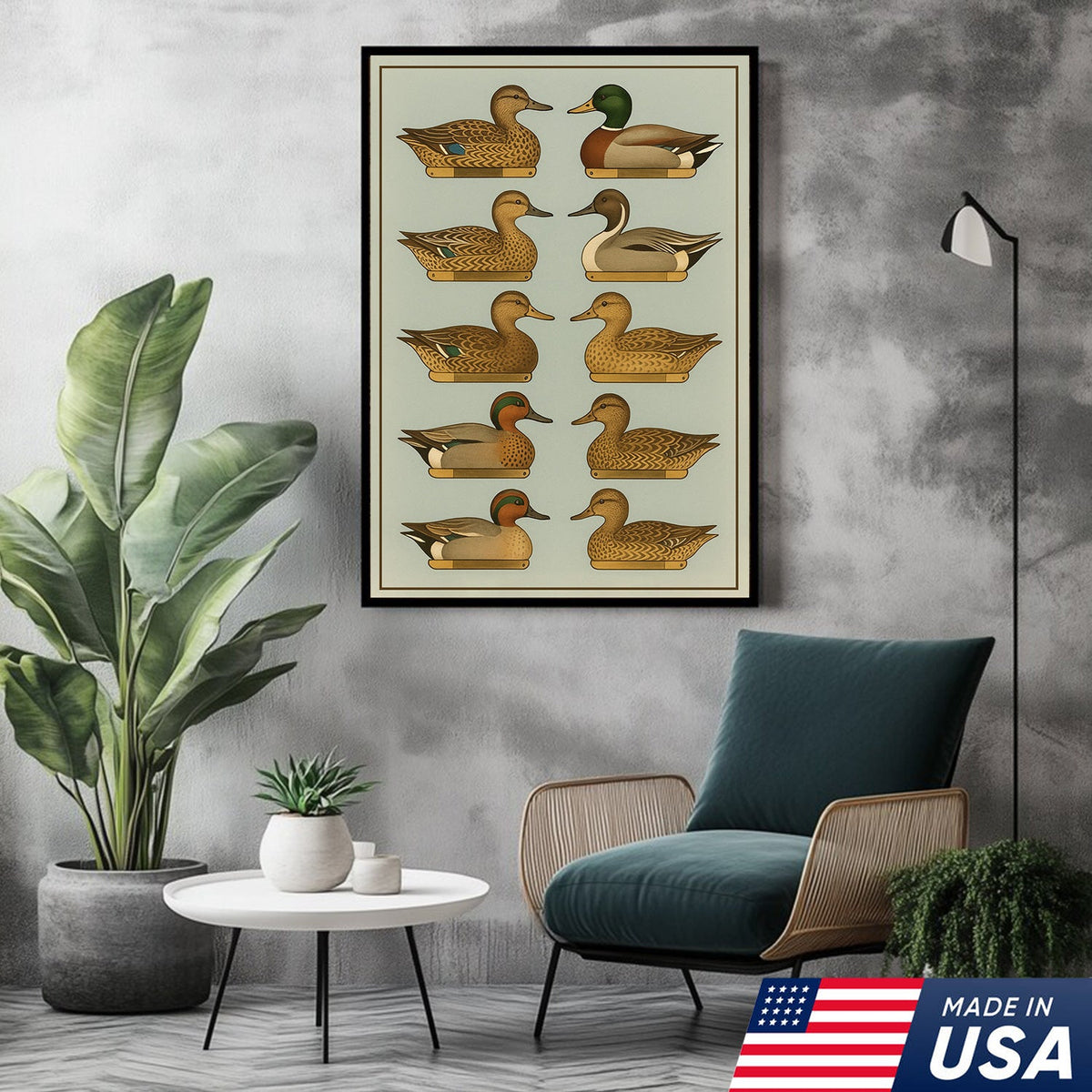 Duck Species Identification Canvas Wall Art – Rustic Hunting Lodge Decor for Hunters & Bird Lovers