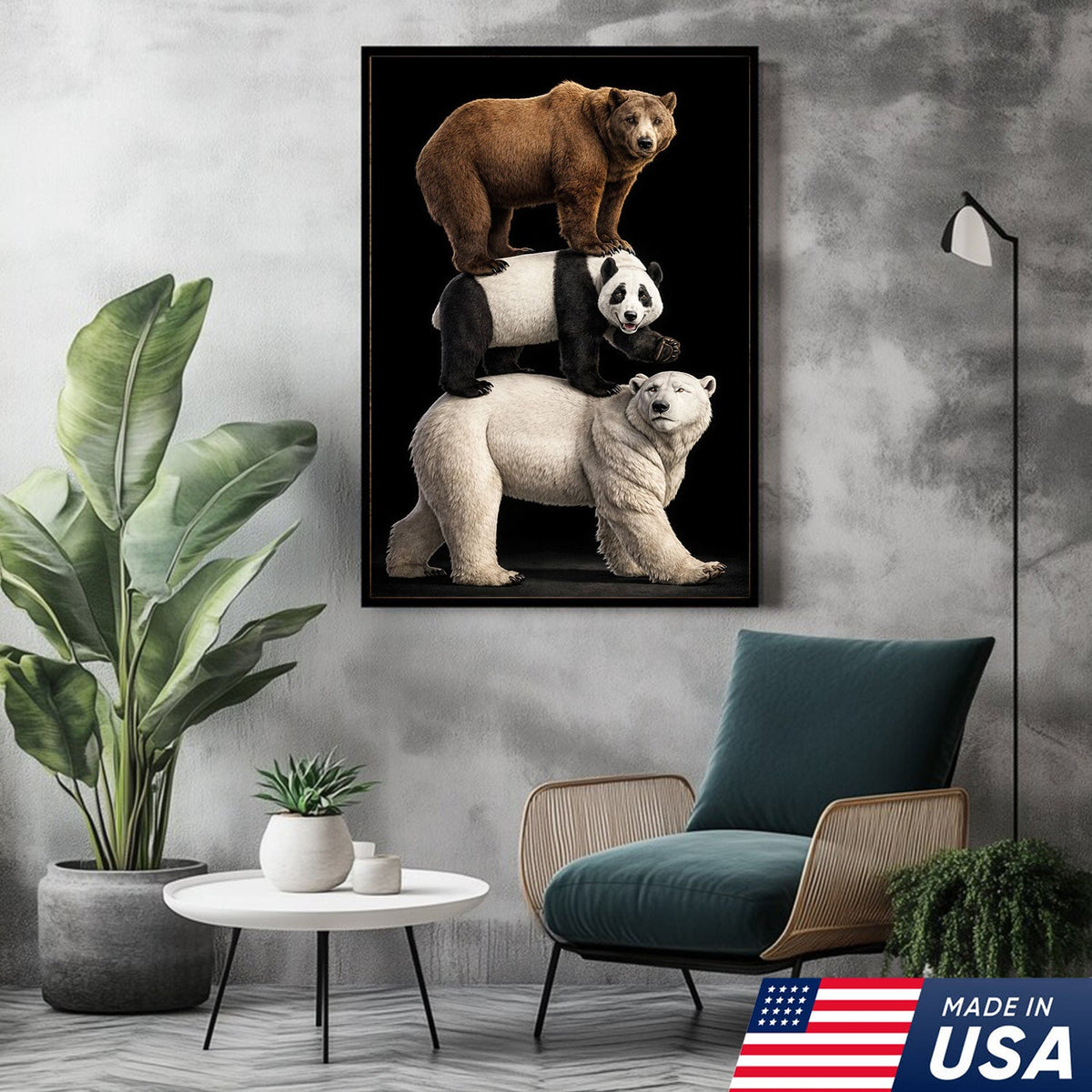 Stacked Bears Canvas Wall Art, Brown Bear Panda Polar Bear Totem Illustration