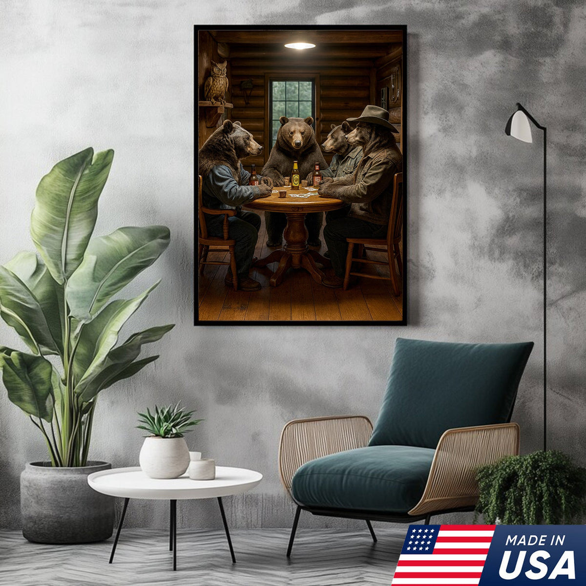 Bears Playing Poker Wall Art Canvas – Funny Cabin Decor Canvas Print for Bar & Man Cave