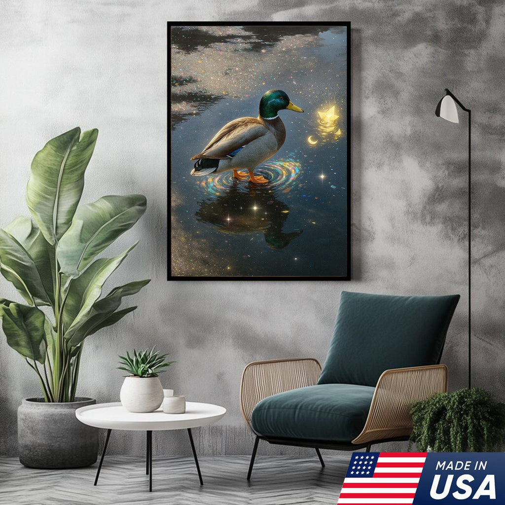Magical Duck Canvas Art – Enchanted Night Water Scene with Glowing Stars